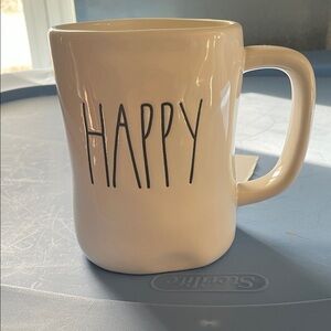 Rae Dunn HAPPY Mug - Cream with Black Lettering